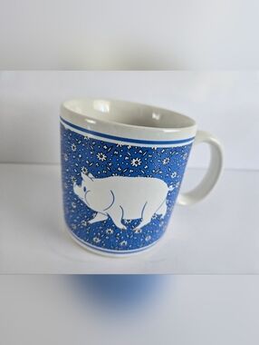 Vintage 1983 Artmark Pig Blue Flowers Country Mug Japan Ceramic Coffee Mug Vtg